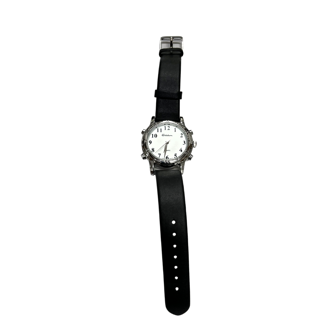 Silver Talking Watch With Leather Strap (Male and Female) 9989