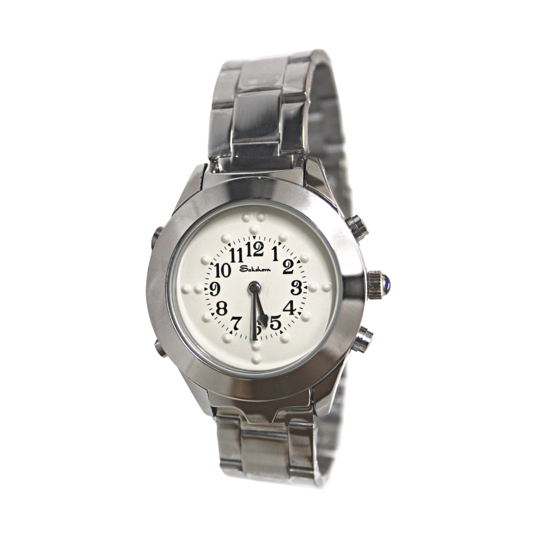 Tactile & Talking Silver Watch with Metal Strap