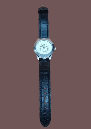 Silver Dial Wrist Watch Leather Strap (Male)