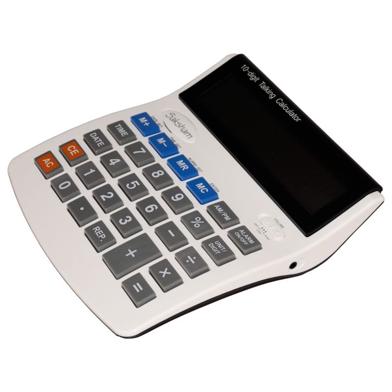 White talking calculator with a screen